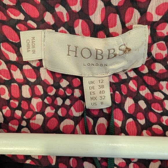 HOBBS London Stefania Dress Navy Raspberry Flowy Whimsy Tie Belt - Size 8 - Picture 6 of 8